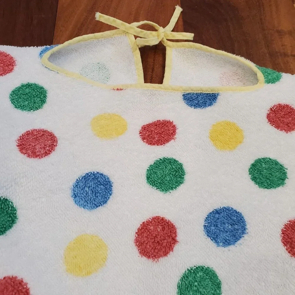 Vintage 70s Toddler Terrycloth Poncho‎ Polka Dot Fringe 26 X 26